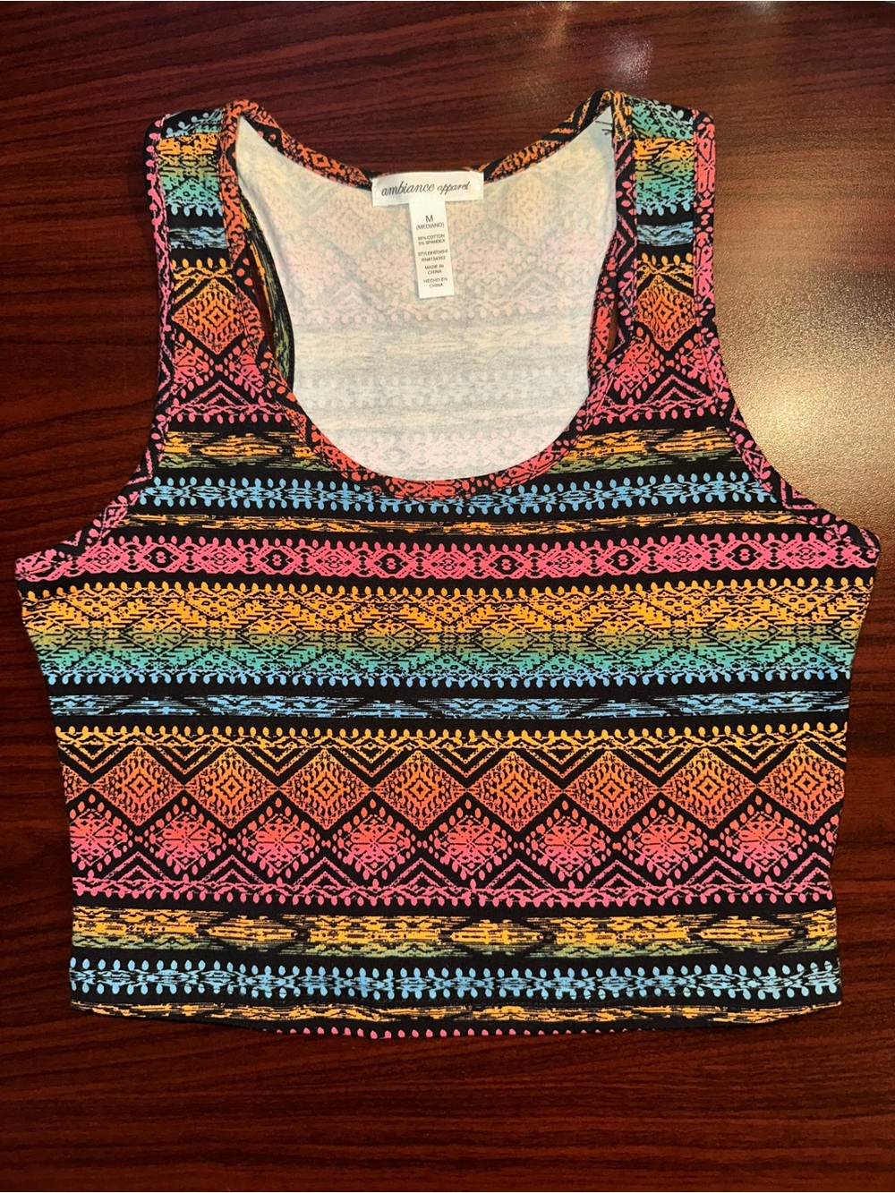 Ambiance Multicolor Neon Tribal / Boho Print Cropped Tank
